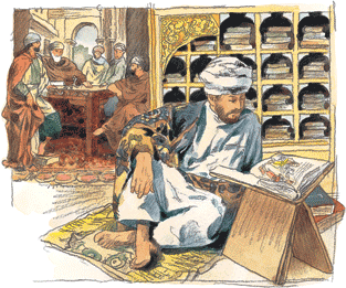 The Caliph Haroun Al-Rasheed built a magnificent Scientific Academy in which was housed a huge bookstore containing manuscripts and books about various subjects in the arts and the sciences and in different languages. This Scientific Academy was called the House of Wisdom (Bayt Al-Hikma and Dar Al-Hikma).