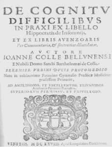 Figure 1: Frontispiece of the Latin translation of a medical work by Ibn Zuhr, the De Cognitu difficilibus (Venice, 1628). 
