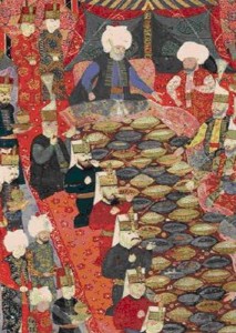 Figure 2: Ottoman painting of a Banquet given by the commander-in-chief Lala Mustafa Pasha to the janissaries in Izmit, 5 April 1578 (Topkapi Palace Museum Library). 